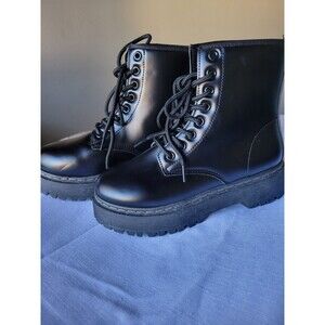 She&In Boots Womens Size 5.5 Black Combat Platform Lace Up Chunky Sole Shoes